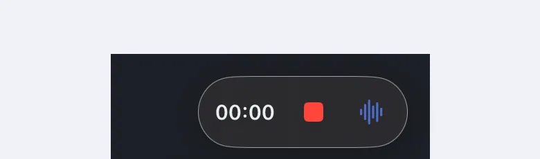כפתור ההקלטה של Aura: גל קול, כפתור עצירה וטיימר.